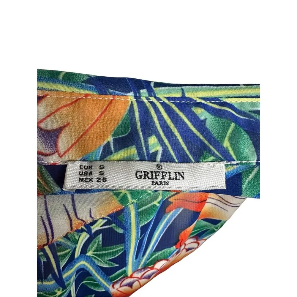Grifflin Paris Tropical Floral Blue Long Bathing Suit Cover Up Size Small Women'